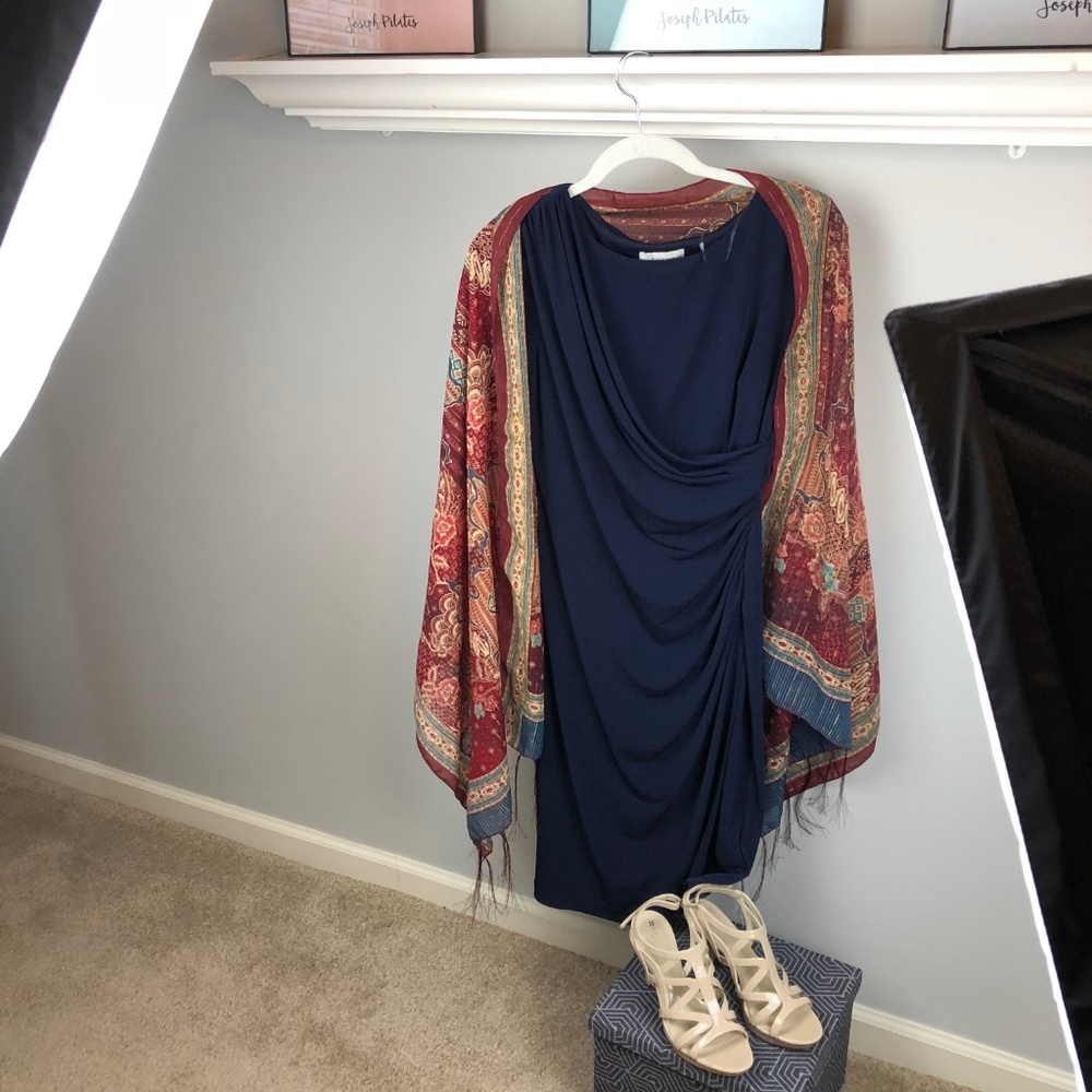 Navy faux wrap dress - Picture 5 of 7